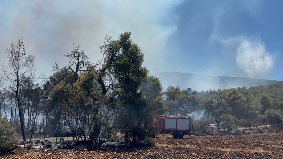 Μάχη με τις φλόγες συνεχίζουν να δίνουν οι δυνάμεις της Πυροσβεστικής στην πυρκαγιά στο Σοφικό Κορινθίας